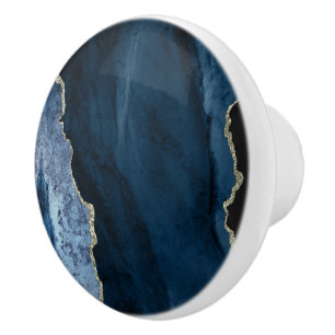 PixDezines Watercolor Dusty n Navy Blue Agate Ceramic Knob