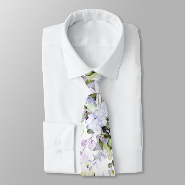 PixDezines Watercolor Dusty Purple Gum Foliage Tie (Tied)
