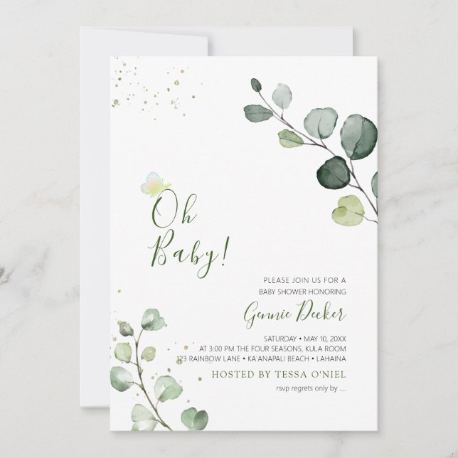 PixDezines Watercolor Eucalyptus Baby Shower Invitation (Front)