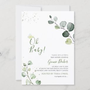PixDezines Watercolor Eucalyptus Baby Shower Invitation