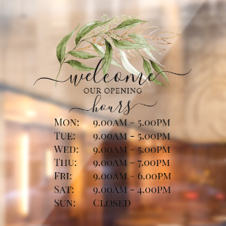 PixDezines Watercolor Eucalyptus Sprig Store Hours Window Cling