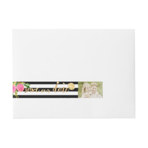 PixDezines watercolor/floral/stripe/gold Wraparound Address Label