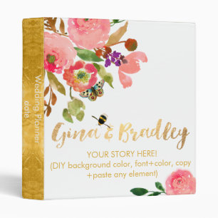 PixDezines Watercolor Floral Wedding Planner Binder