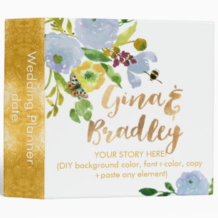 PixDezines Watercolor Floral Wedding Planner Binder