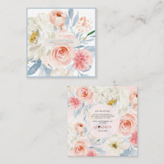 PixDezines Watercolor Flowers, Blush+Burgundy Square Business Card
