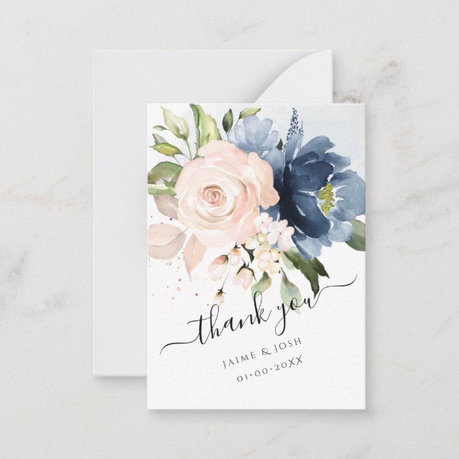 PixDezines Watercolor Flowers Blush Navy Blue  Card (Front)