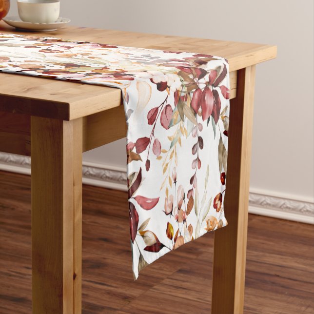 PixDezines Watercolor Flowers Fall Foliage  Short Table Runner (In Situ)