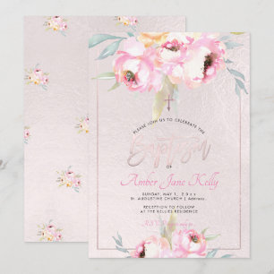 PixDezines Watercolor Flowers Peonies Baptism Invitation