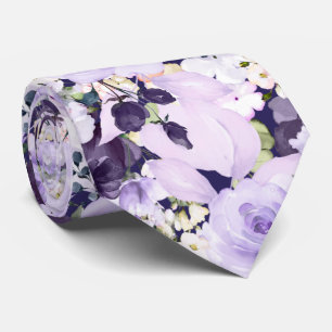PixDezines Watercolor Flowers Purple Roses Neck Tie