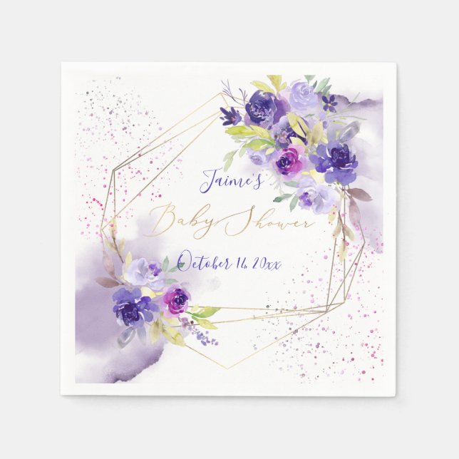 PixDezines Watercolor Flowers Violet Purple Napkin (Front)