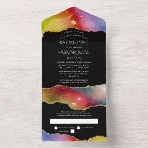 PixDezines Watercolor Galaxy Agate Bat Mitzvah All In One Invitation