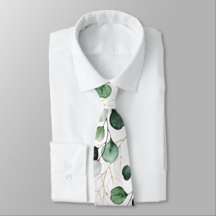 PixDezines Watercolor Gold Green Eucalyptus Tie