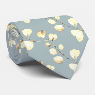 PixDezines Watercolor Gold Winter Eucalyptus Tie