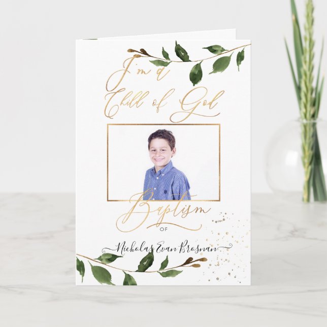 PixDezines Watercolor Green LDS Baptism Programme (Devant)