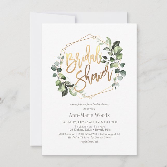 PixDezines Watercolor Greenery Bridal Shower Invitation (Front)