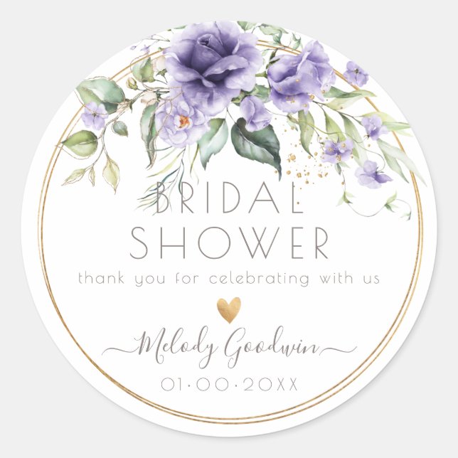 PixDezines Watercolor Lavender Purple Roses Classic Round Sticker (Front)