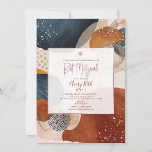 PixDezines Watercolor Modern Abstract Bat Mitzvah Invitation