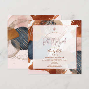 PixDezines Watercolor Modern Abstract Bat Mitzvah  Invitation
