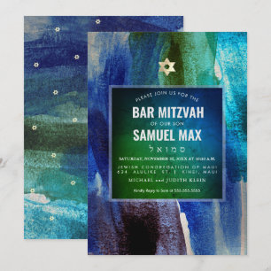 PixDezines Watercolor Modern Art Bar Mitzvah Invitation