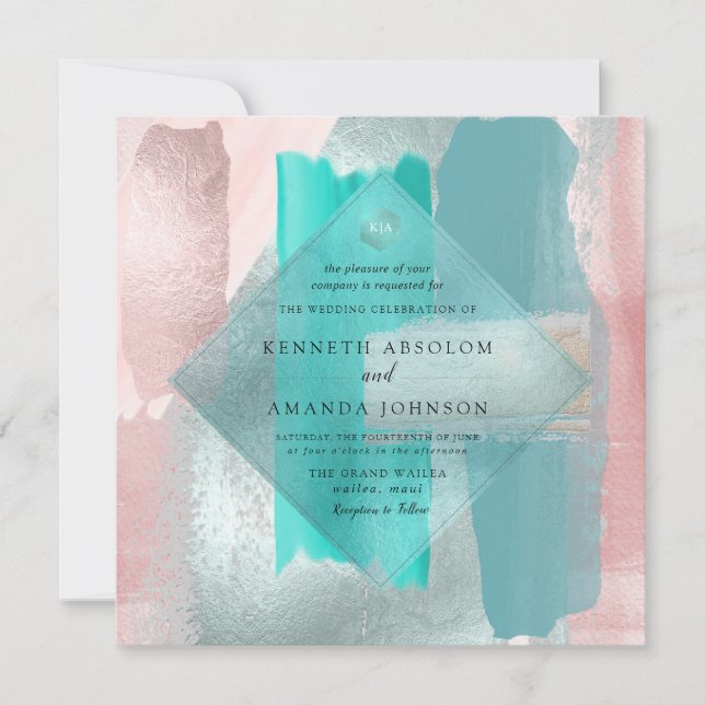 PixDezines Watercolor Modern Teal Aqua Blush Sage Invitation (Front)