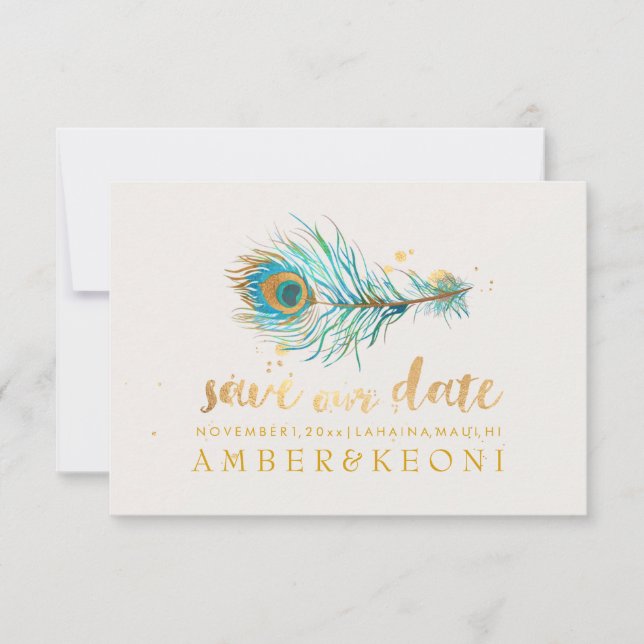 PixDezines Watercolor Peacock Plume/save our date Invitation (Front)