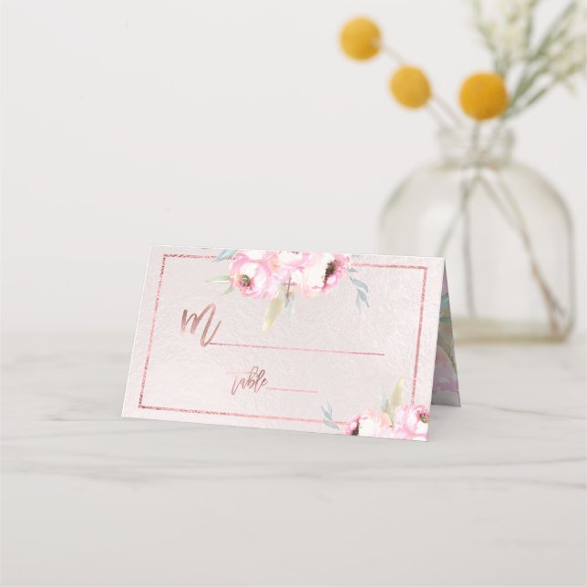 PixDezines Watercolor Peonies Baptism Place Card (Front)