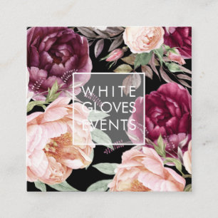 PixDezines Watercolor Peonies Blush Burgundy Square Business Card