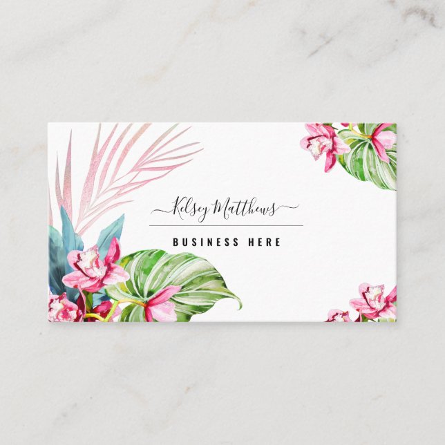 PixDezines Watercolor Pink Kona Cymbidium Business Card (Front)