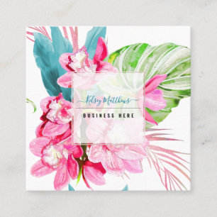 PixDezines Watercolor Pink Kona Cymbidium Square Business Card