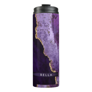 PixDezines WATERCOLOR PURPLE AGATE FAUX GOLD Thermal Tumbler