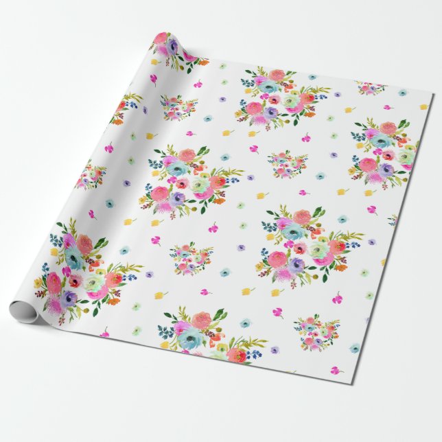 PixDezines Watercolor Ranunculus | DIY background Wrapping Paper (Unrolled)