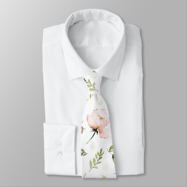 PixDezines Watercolor Roses Blush Cream  Tie (Tied)