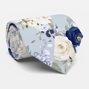 PixDezines Watercolor Roses Navy Blue Cream Tie