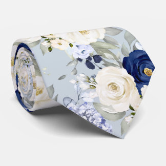 PixDezines Watercolor Roses Navy Blue Cream Tie