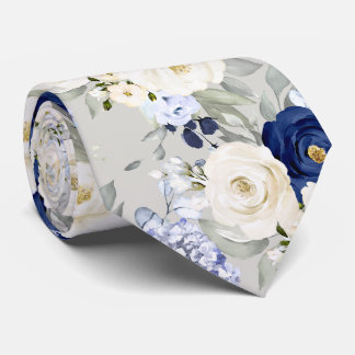 PixDezines Watercolor Roses Navy Blue Cream Tie