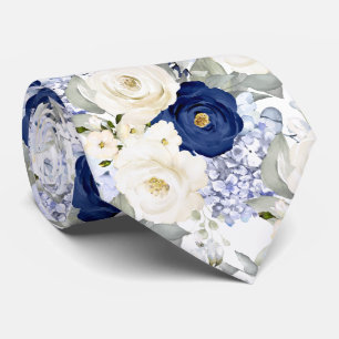 PixDezines Watercolor Roses Navy Blue Cream Tie