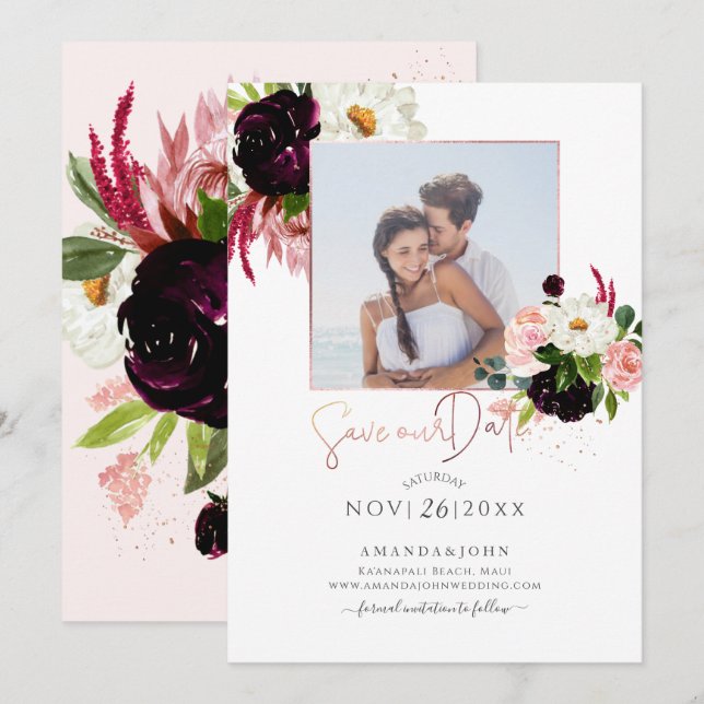 PixDezines Watercolor Rustic Bloom, Save the Date Invitation (Front/Back)