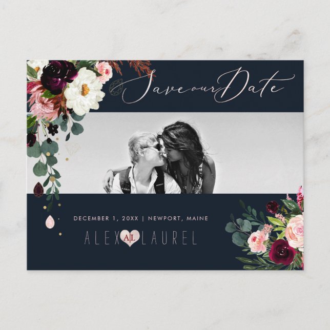 PixDezines Watercolor Rustic Bloom, Save the Date Postcard (Front)