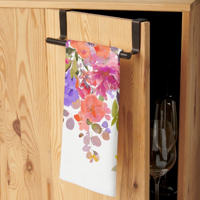 PixDezines Watercolor Summer Floral Kitchen Towel (Thirds Fold)