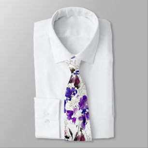 PixDezines Watercolor Sweetpeas Violet Purple Tie