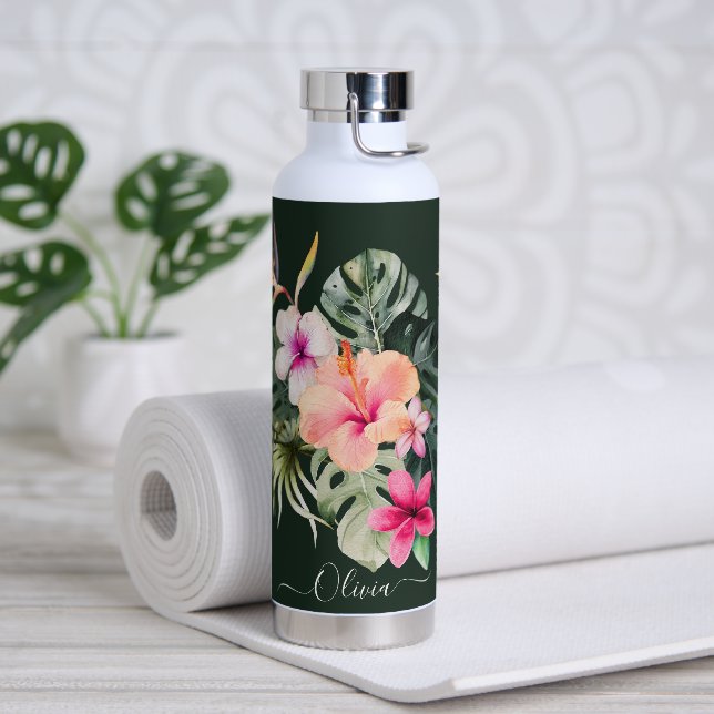 PixDezines Watercolor Tropical Paradise Flowers Water Bottle (Yoga)