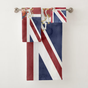 PIXDEZINES WATERCOLOR UNION JACK and INSIGNIA Bath Towel Set