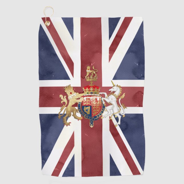 PIXDEZINES WATERCOLOR UNION JACK and INSIGNIA Golf Towel (Front)