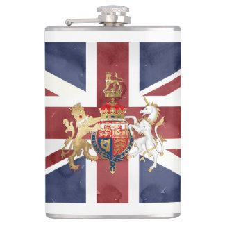 PIXDEZINES WATERCOLOR UNION JACK and INSIGNIA Hip Flask