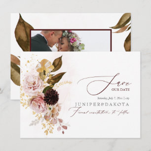 PixDezines Watercolor Vintage Fall Roses Dahlias Save The Date