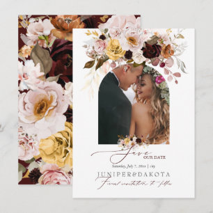 PixDezines Watercolor Vintage Fall Roses Dahlias Save The Date