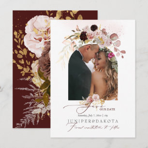 PixDezines Watercolor Vintage Fall Roses Dahlias Save The Date