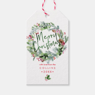 PixDezines WATERCOLOR WINTER CHRISTMAS WREATH Gift Tags