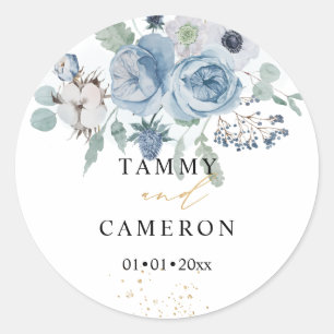 PixDezines Watercolor Winter Dusty Blue Cotton  Classic Round Sticker