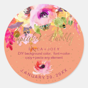 PixDezines Watercolor Wisteria+Peonies Classic Round Sticker